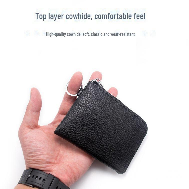 Wielofunkcyjny portfel na monety i wizytownik ze skóry bydlęcej z kółkiem na klucze