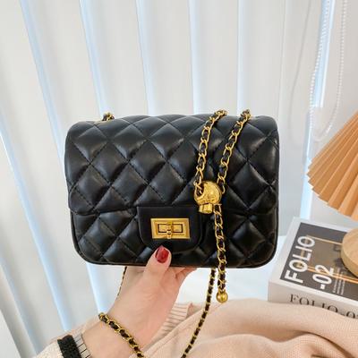 Golden Ball Chain Small Square Bag Women's Bag One Shoulder Versatile Rhombus Crossbody Bag Rhombus Chain Bag