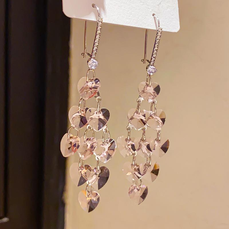 Retro Silver Needle Zircon Glass Water Drop Earrings Court Temperament Stud Earrings Personality Trend Versatile Earrings Women