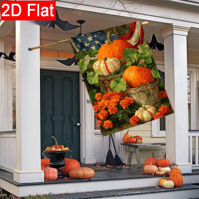 2D Flat - 2D Flat Autumn Thanksgiving Maple Leaf Patriotic American Farmhouse Garden Flag_3-28X40 Inch Outdoor Garden Flag Double-Sided Home Decoratio