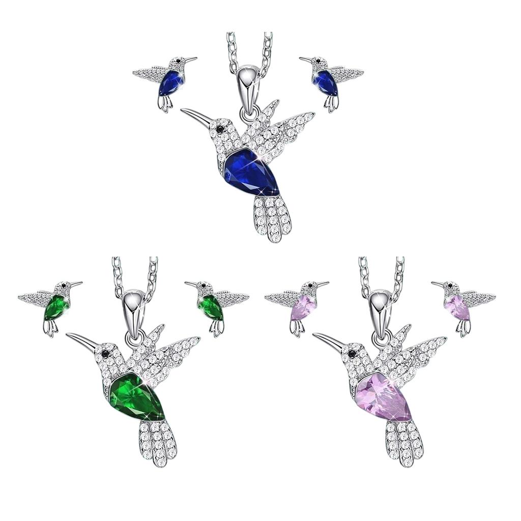 Modern Avian Inspired Necklace And Earrings Jewelry Set Featuring Crystal Details Lightweight Alloy Design For Women