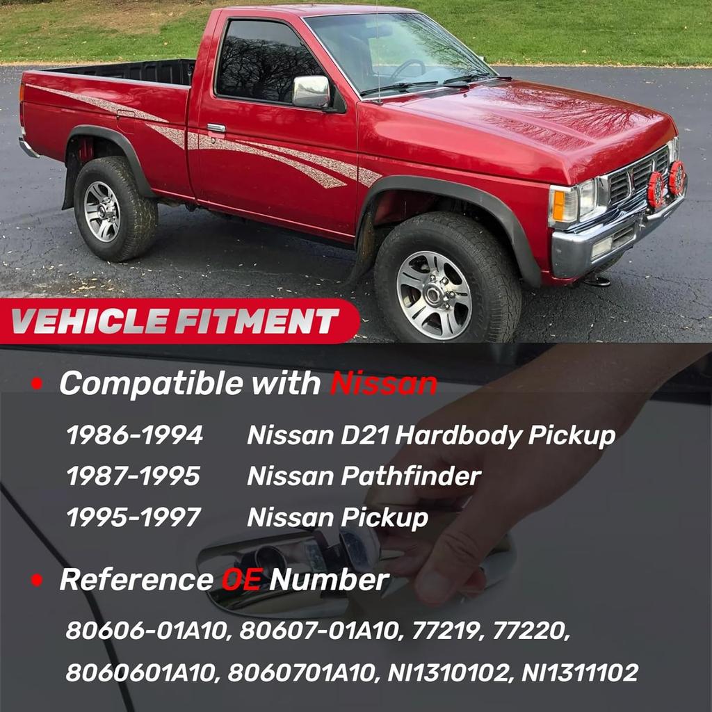 Exterior Door Handle Front Left Driver Right Passenger For 1986-1994 Nissan D21, 1987-95 Nissan Pathfinder, 1995 1996 1997 Nissan Pickup, Replaces