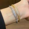 18K Gold Plated Zircon Oval Textured Bangle - Luxury High-End Bracelet for Fashion and Commuting