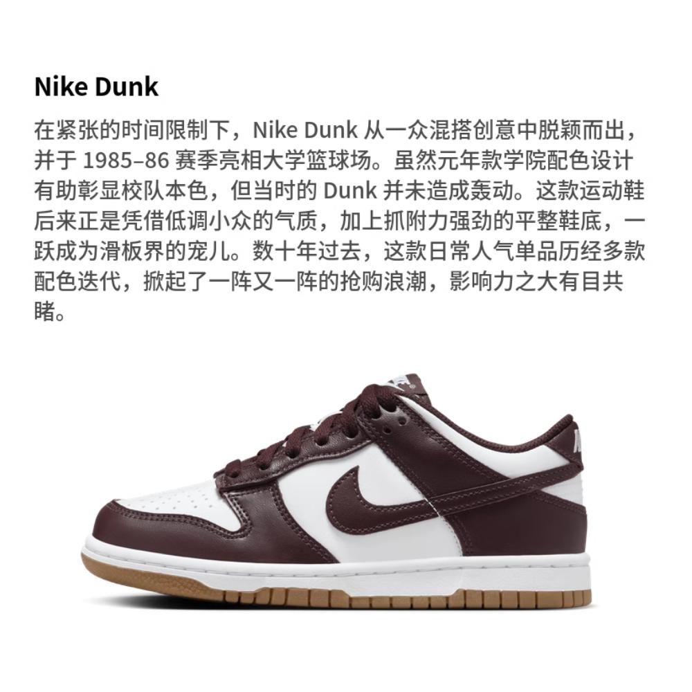 Nike Dunk Low GS Burgundy Crush Gum Kids Sneakers Red White Gum-Light-Brown HJ9282-100