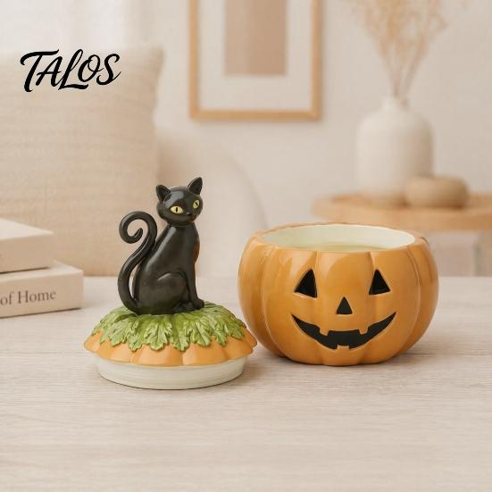 Small Item Organizer for Desk Haunted Halloween Candy Jar with Lid, Resin Pumpkin Storage Container Jewelry And Treats, Decorative Black Cat