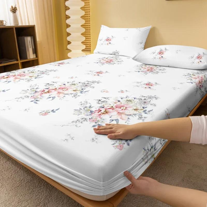 1 Fashion And Simple Modern Plant Flower Printed Matte Bed Sheet, Bedroom Printed Bed Cover, Bedding (Excluding Pillowcases)