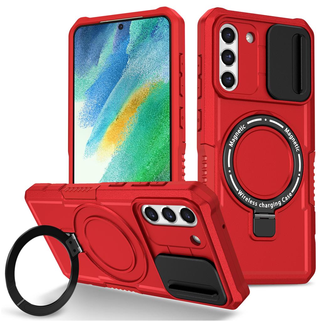 For Samsung Galaxy S21 FE 5G Case PC+TPU Magnetic Phone Shell with Slide Camera Cover