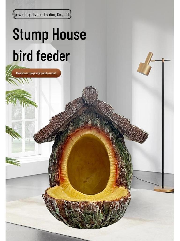 Resin Tree Stump Birdhouse & Feeder Garden Decoration