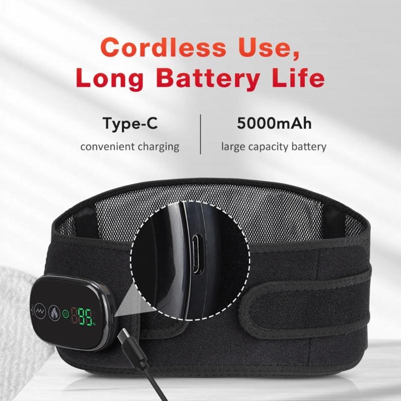 Heated Lumbar Support Belt Heating Pad for Back Pains Relief with Vibrating Massage Rechargeable Battery Comfortable Fit