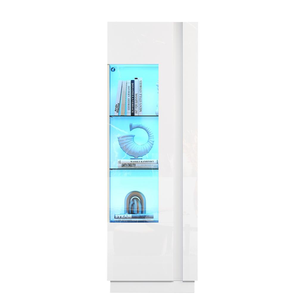 Armadio 60*40*180cm, Vetrina con Porta in Acrilico, Armadio di Stoccaggio Lucido con Illuminazione LED, 3 Ripiani in Vetro, Bianco