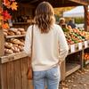 Women's Round Neck Loose Fit Knit Sweater with Side Slits - Casual Pullover Top