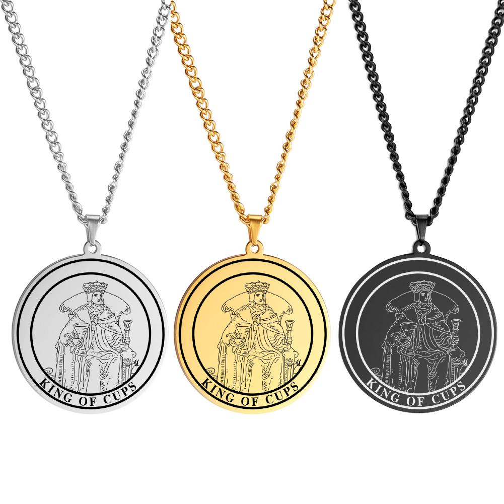 LIKGREAT Gold Color The Cups Tarot Necklace Men Stainless Steel Jewelry Minor Arcana Talisman Pendant Lucky Amulet Birthday Gift