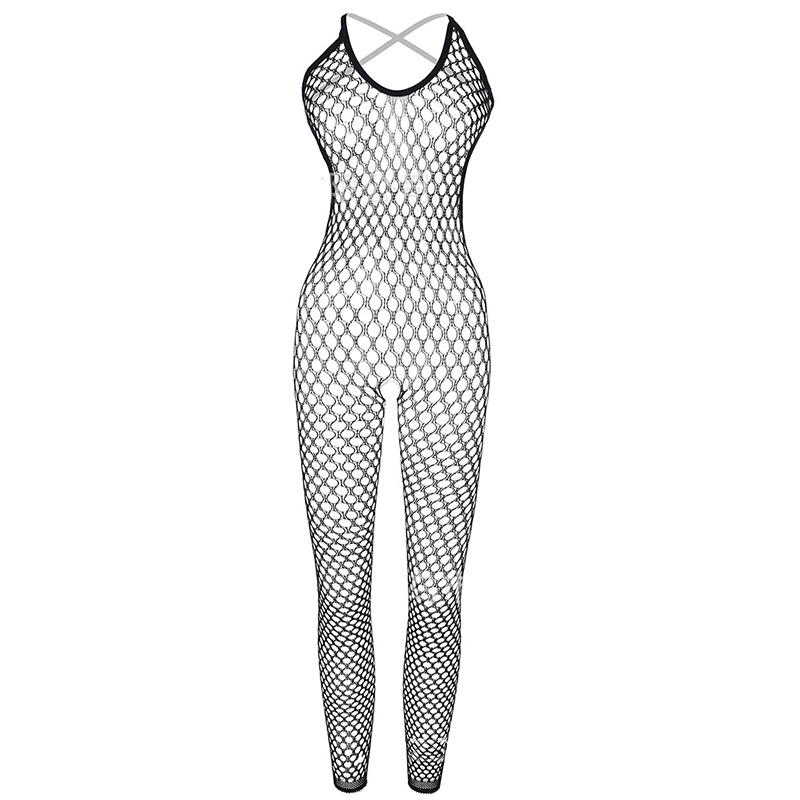 Sleeveless Transparent Hollow-Out Sexy Lingerie Mesh Bodysuit Stockings