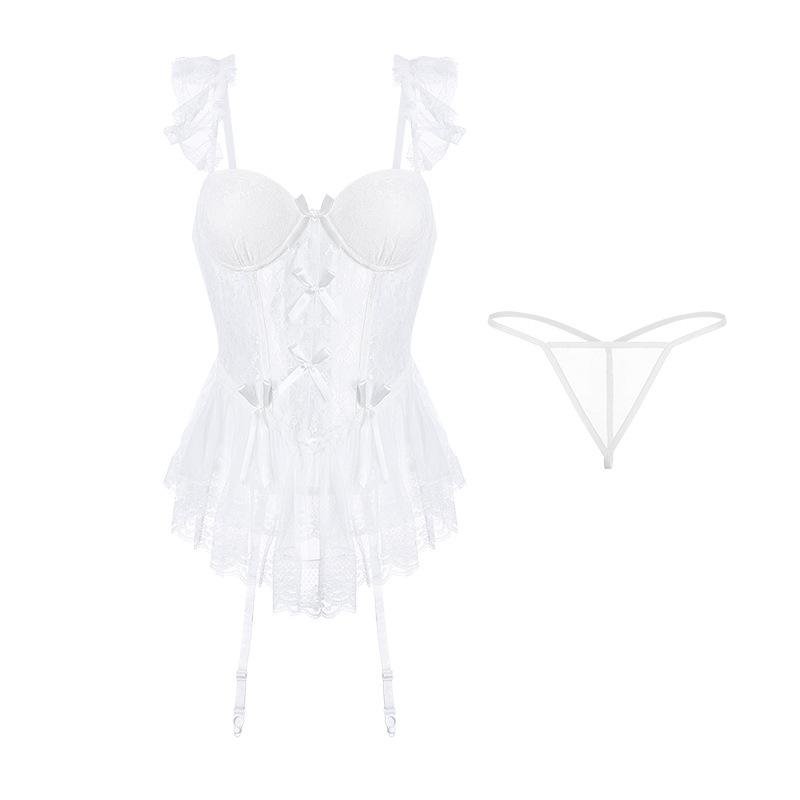 Dream Ballet French Pure Mesh Fishbone Bust Wearing Sexy Lace Underwear Set Small Breasts Gathering Vest