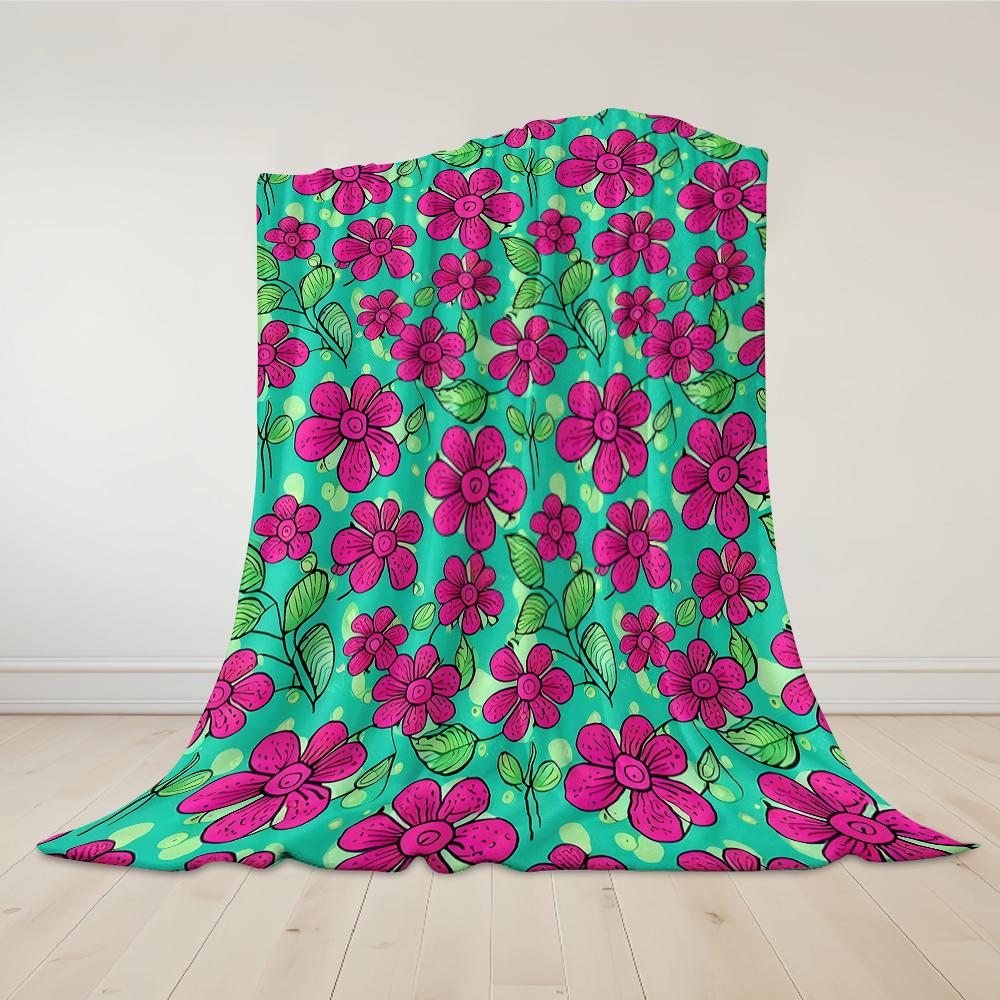 Neon Pink Floral Vine Flannel Blanket Warm Soft Halloween Christmas Couch Warm Cozy Decorative Decor Gift for All Season