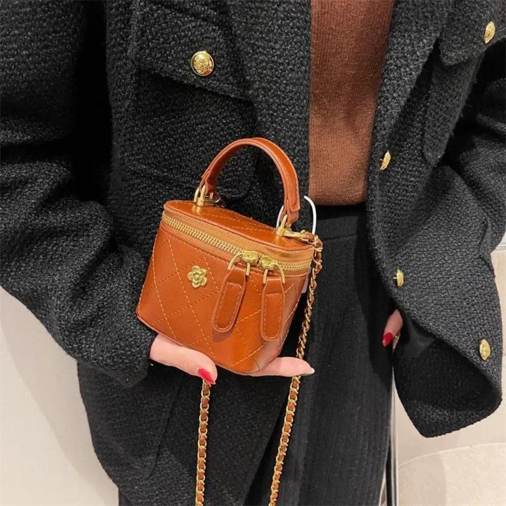 Small  Shoulder Bucket Bag For Women Classic Mini Clutches Female Small Square Box Crossbody Metal Chain Handbag