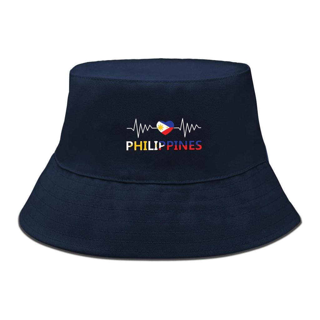 Bucket Hat With Heart Waves Philippine Flag Print , Patriotic Women's Hat Casual Candy Color Fit Beach Hat