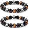 WFJ Obsidian Hämatit Dreifachschutz Armbänder Set - Tigerauge Perlen Natürlicher Stein Armband für Männer Frauen Edelstein (10 MM)