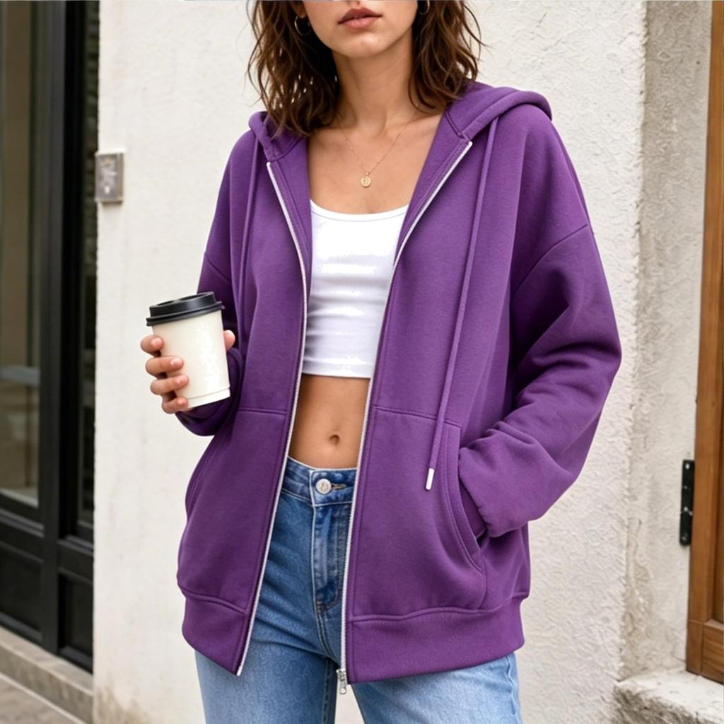 Women's Long Sleeve Color Hooded Sweatshirt Pullover for Everyday Wear