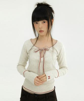 Mileko Stitch Ribbon T Oatmeal
