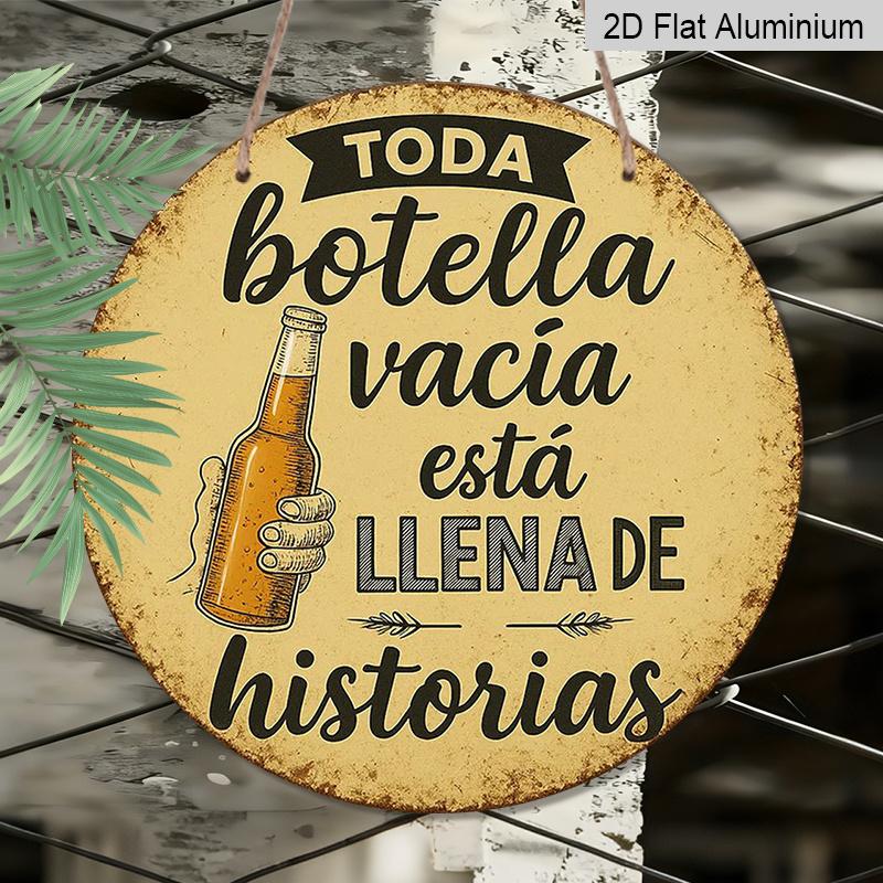 2D Flat, 1pc Hand-Painted Beer Bottle and Text Decorative Pattern, 7.87x7.87inch Aluminum Round Outdoor Plaque, Perfect for Bar and Restaurant