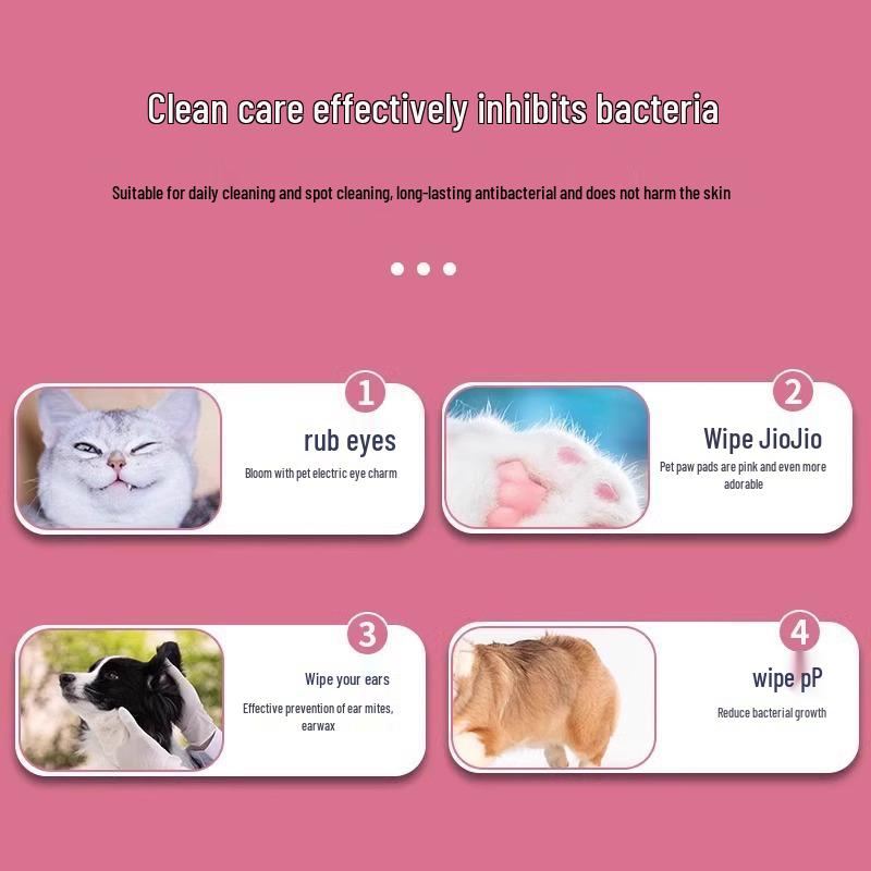 Antibacterial Deodorizing Pet Wipes for Cats & Dogs - Tear Stain Remover, No-Wash Cleaning, Disposable Care Supplies