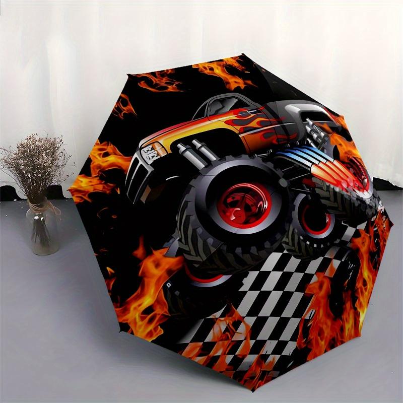1 Stück Monster Truck, Thema Flammen, Hochwertiger Regenschirm, Automatisches Öffnen und Schließen, Multifunktionaler Regenschirm G0811261