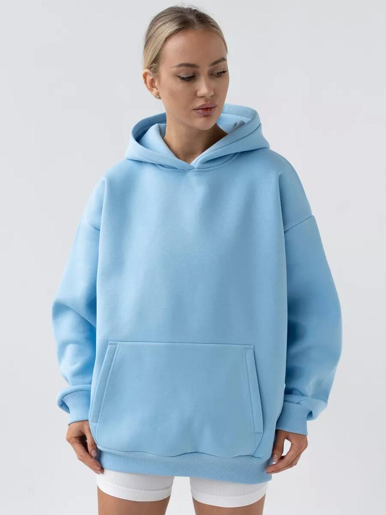 Women's Solid Long Sleeve Pocket Hoodie Sweatshirt Casual Loose Sportswear