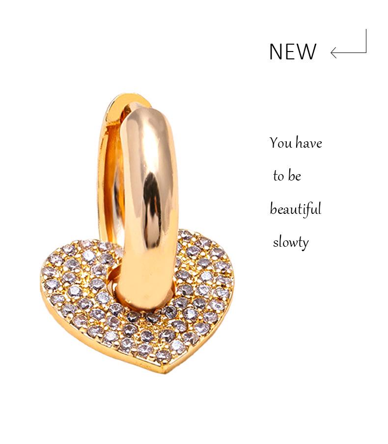 Zirconia Heart Earrings: Trendy Artistic Retro Design, Simple Peach Heart Ear Clips.