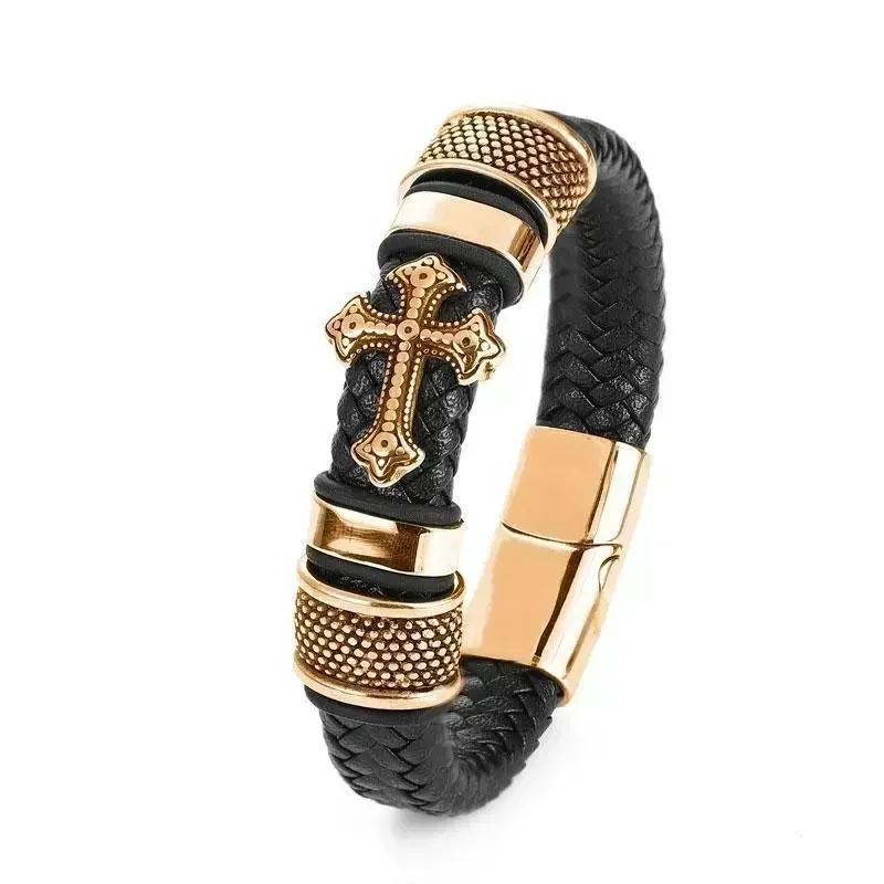 Hochwertiges handgeflochtenes Leder Edelstahl Magnetverschluss Armband Herren Charme Mode Lässiger Schmuck Geschenk