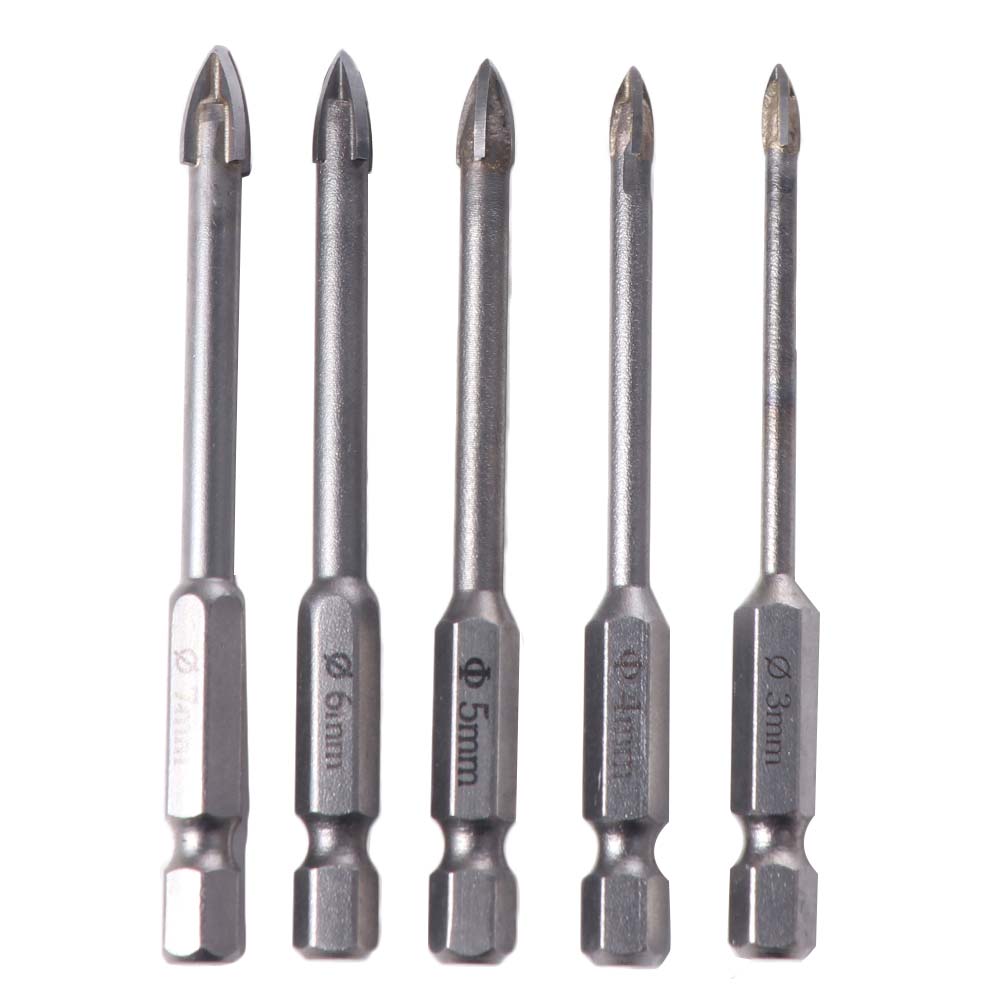 5Pcs Four Side Carbide Drill Bit Multiple Sizes Cross Hex Drill Triangular Drill Bit Ceramic Tile
