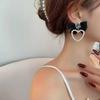 Women Cute Fashion Black Bowknot Square Crystal Zircon Drop Earrings Elegant Pearl Heart Creative Gifts Accessories Decor