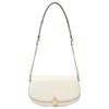 Mila Oval Flap Design Gold Lock Element Cow Split Leather Shoulder Crossbody Bag Medium Women's Milk White