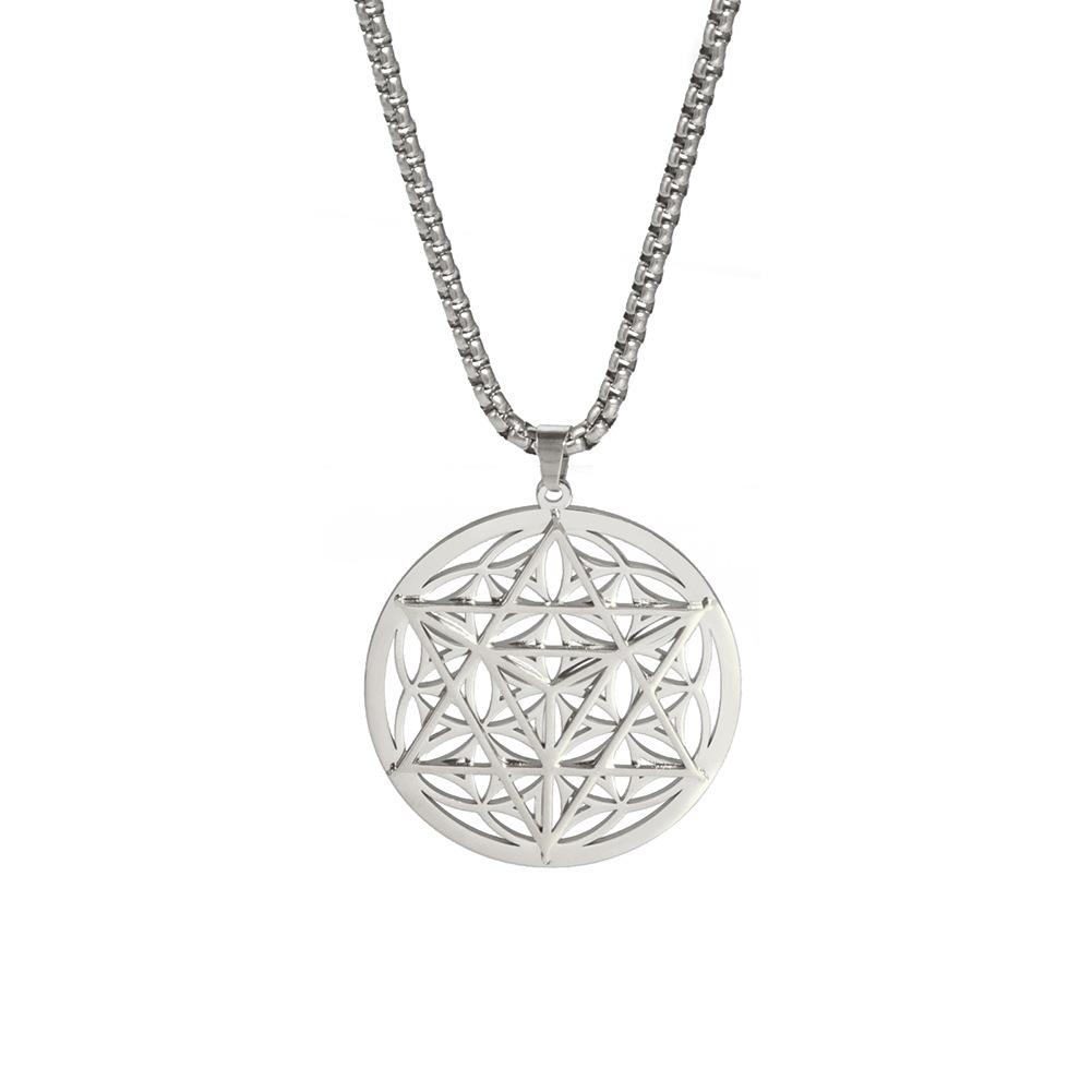 Fashion Titanium Steel Hollow Out Hexagram Pendant Necklace Trendy Round Pendant Jewelry