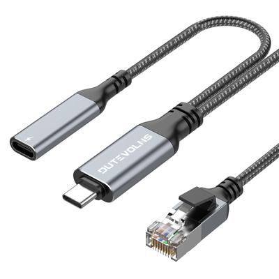 Dutovolns 3m Ethernet Cable with Female To RJ45 60W PD Fast Charging Gigabit LAN Nylon Direct Compatible with MacBook Internet Connection and Charging