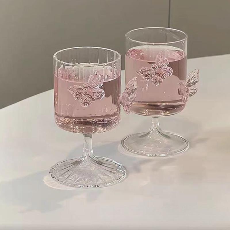 Premium 250Ml Pink Butterfly Engraved Highballs Glass Easy Cleaning Beverage Container Ideal For Gift And Decors