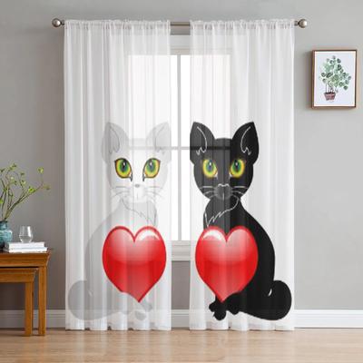 Black And White Cat Sheer Curtains For Living Room Kids Bedroom Tulle Curtains Kitchen Window Treatment Drapes