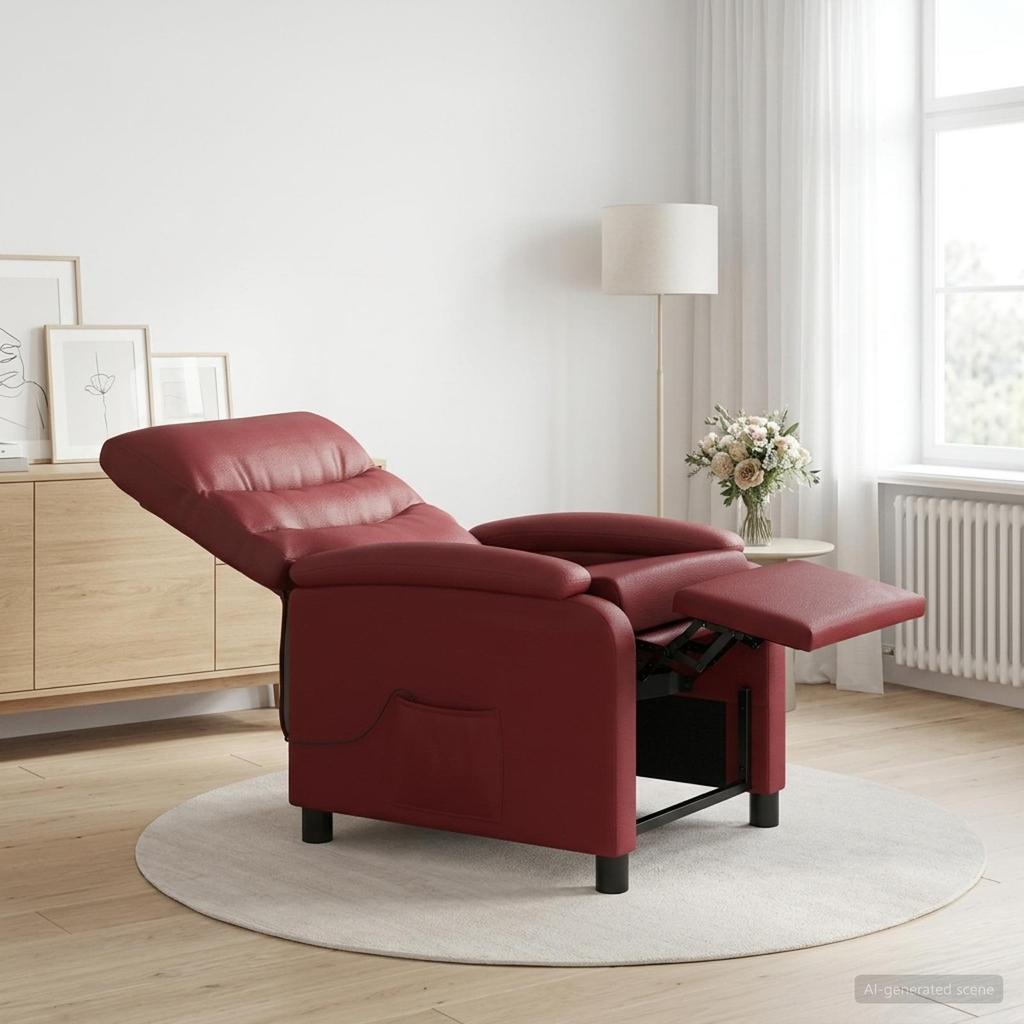 Massage Recliner Chair Wine Red Faux Leather