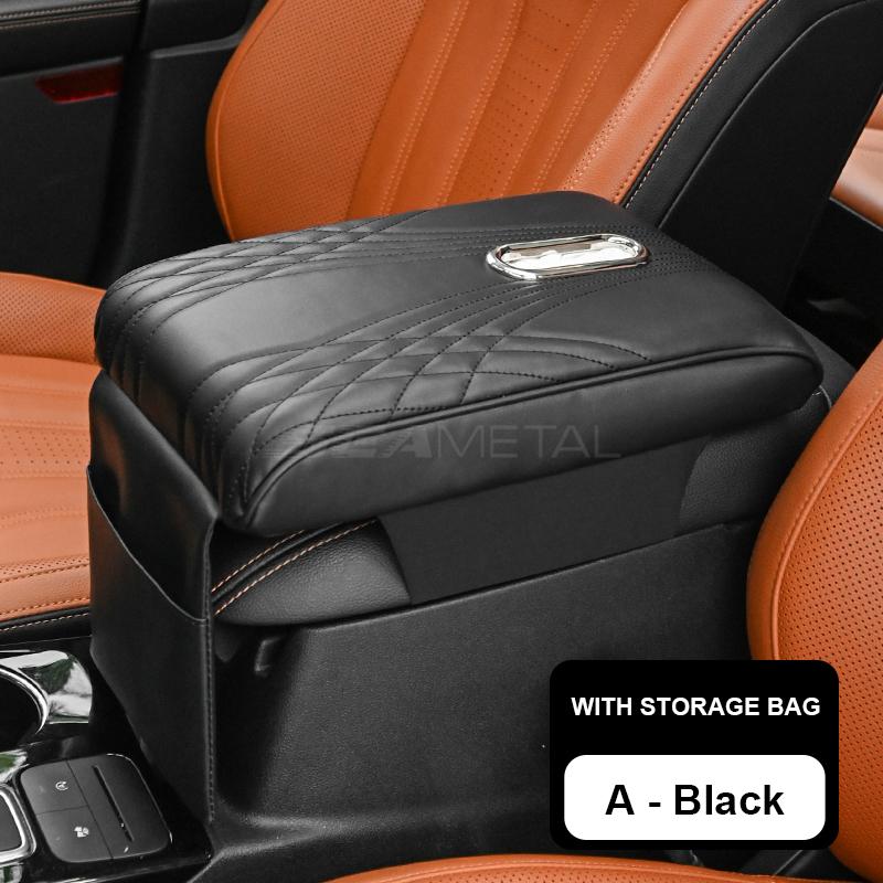 SEAMETAL Thicken Car Armrest Box Cushion Soft Sponge PU Leather Arm Rest Extender Pad Center Console Elbow Support Tissue Holder