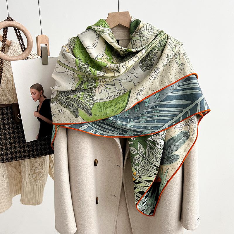 Autumn And Winter Warm Silk Wool Big Scarf For Women'S High End Double Sided Double Color Silk Wool Scarf Fashion Shawl