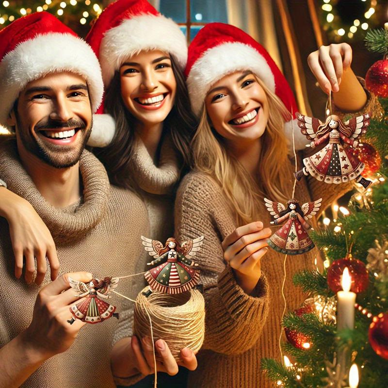 4 vnt./rinkinys Vintažinis angelas pakabinamas dekoras Fantazijos medinis Kalėdų eglutės pakabinamas ornamentas 2025 Navidad dekoras namams 2026 Naujųjų metų dovana