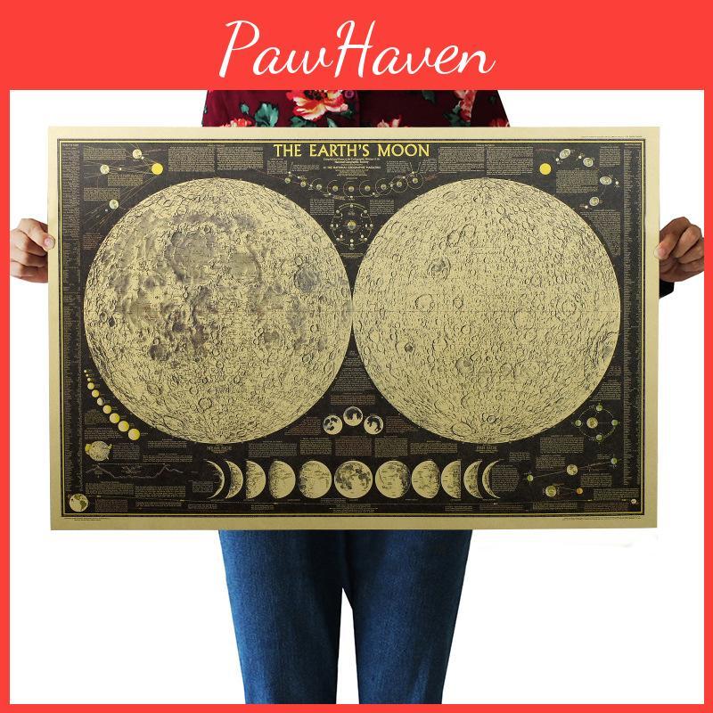Exquisite Retro Large Vintage Paper Earth's Moon World Map Poster Elegant Home Decor