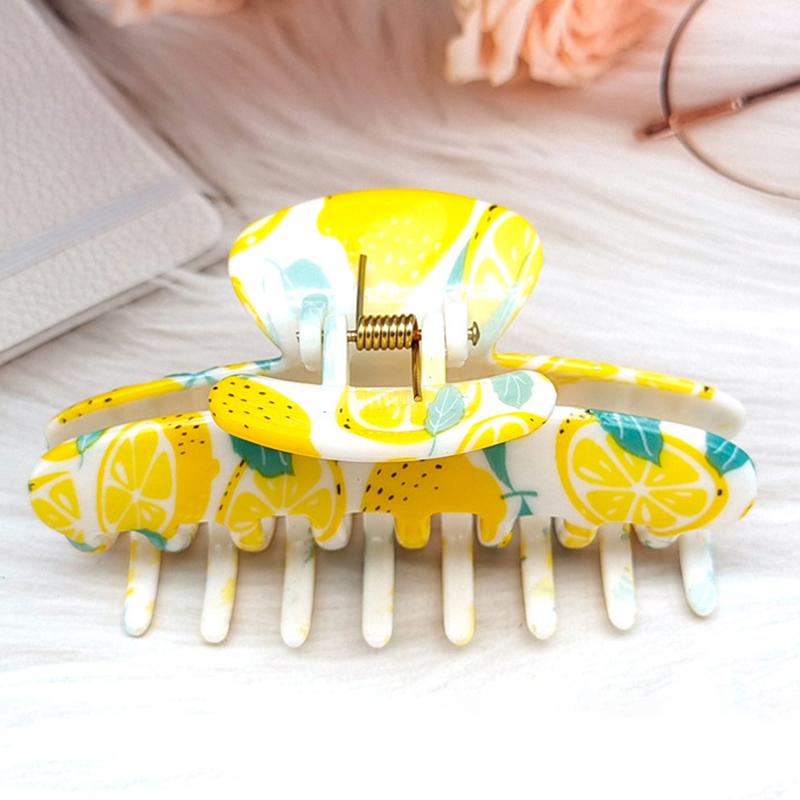 Clips de Păr Geometrie Galben Lămâie Drăguț Pentru Femei Gheară Mare de Păr cu Imprimeu Fructe Bentiță Elegantă Accesorii de Păr de Vară