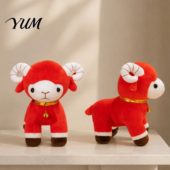 Year of The Sheep Decor Plush Red Doll for Lunar New Decoration, Soft Stuffed Animal Toy with Skin Friendly Auspicious Embroidery And Bell Collar,