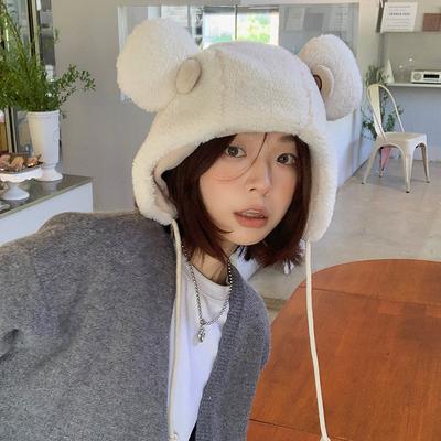 Japanese Cute Bear Ear Protection Hat In Autumn and Winter Thickened Warm Plush Hat Lei Feng Hat Women's Cold Proof Bicycle Hat