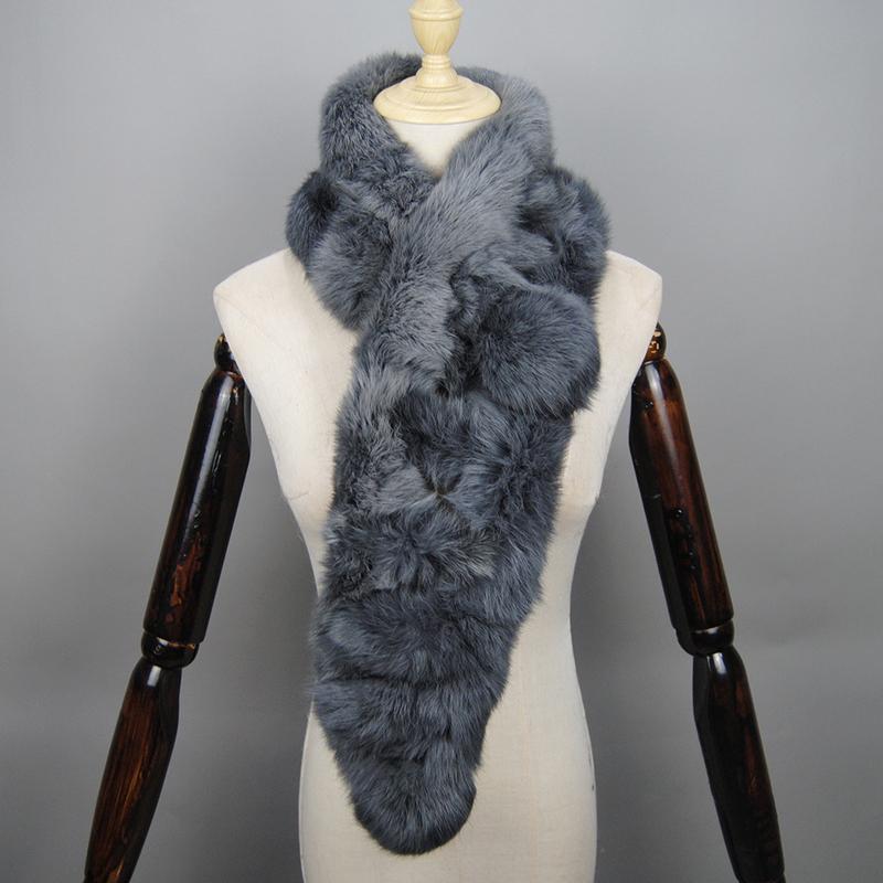 2026 New Arrival Winter Real Rabbit Fur Scarf Women Long Warm Genuine Rabbit Fur Scarves Female Knit Fluffy Pompoms Fur Scarves