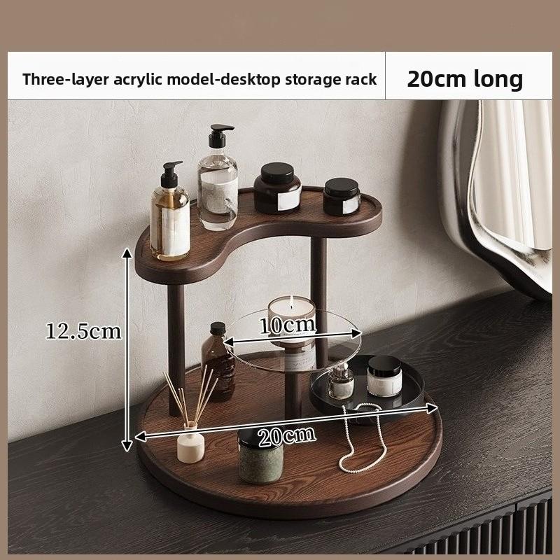 3-Tier Round Wooden Shelf Perfume Organizer Walnut Desktop Storage Rack Cosmetic Display Stand for Vanity Jewelry Skincare Cup