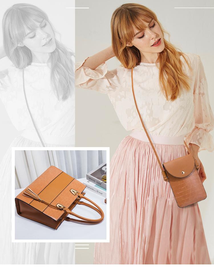 Women's Crocodile Pattern Handbag Set Luxury Designer Fashion Color Block Single Shoulder Diagonal Cross Wallet 4 Piece