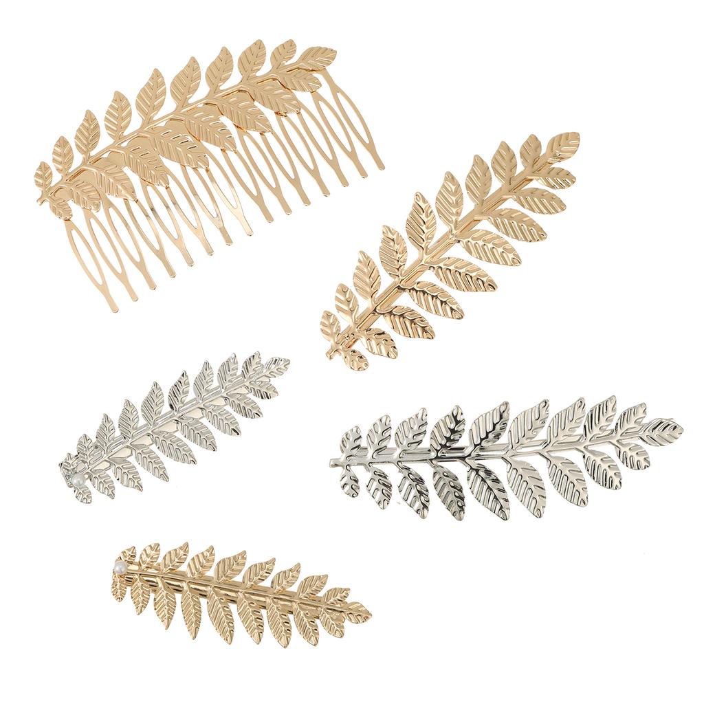 AWAYTRVintage Metal Leaves Barrettes Simulate Leaf Plant Hair Clips Wedding Gold Duckbill Clip Clamps Platinum Hairpin Hair Comb