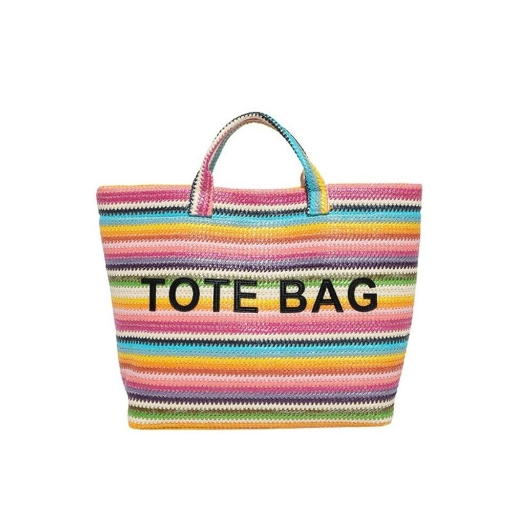 Large Capacity Letter Prints Handbag Striped Beach Bag Fashion Straw Woven Tote Bag Storage Bag разноцветный